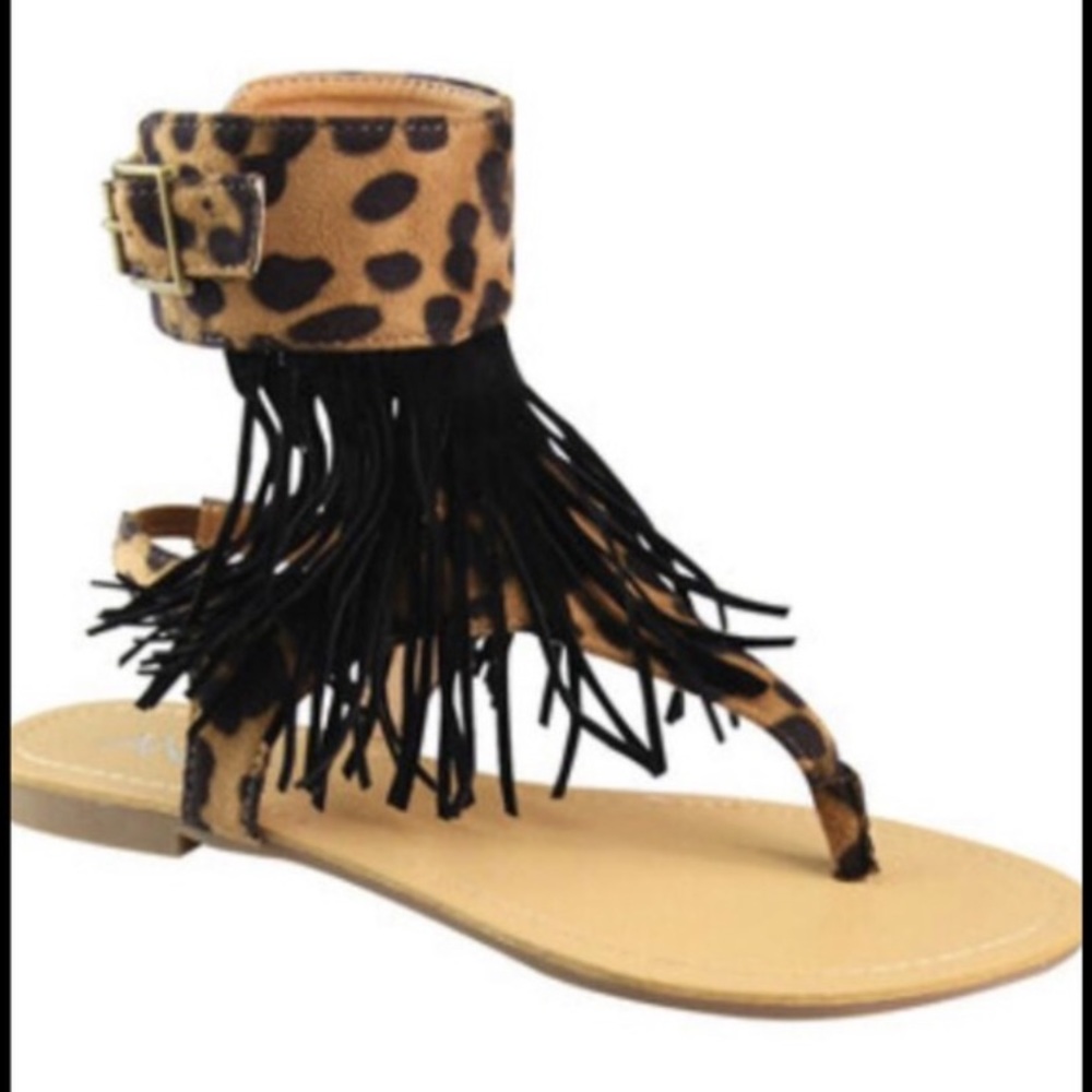 Cheetah fringe sandals